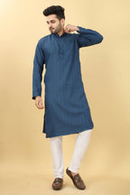 Blue Viscose Polyester Solid Men's Kurta - Mahotsav | Grocsy