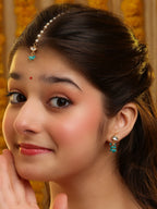 Ruby Raang Semi-Circle Gold Blue Earrings Set With Maang Tikka | Grocsy
