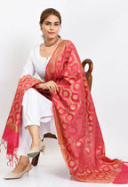 Mominos Fashion Moeza Women's Banarsi Silk All Over Woven Design Pink Dupatta | Grocsy