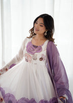 Evanik Violet Soft Organza Silk With Floral Print Fully Flared Anarkali Pant With Dupatta Set | Grocsy