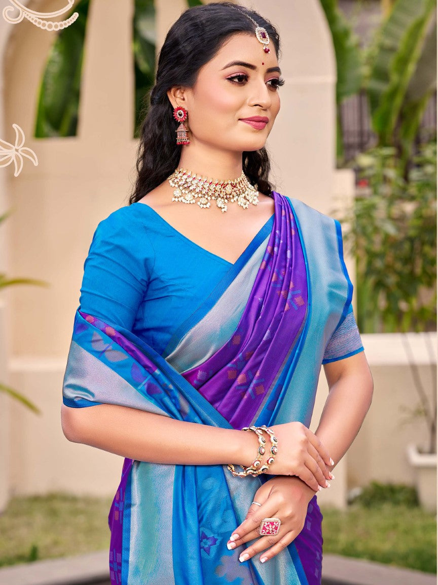 Anaita Violet Silk Saree With Blouse Piece | Grocsy