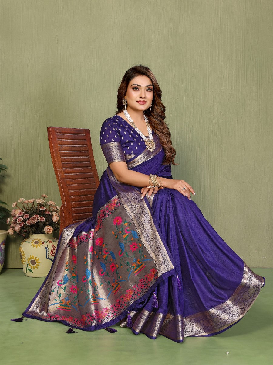 Anaita Violet Paithani Gala Silk Saree With Blouse | Grocsy