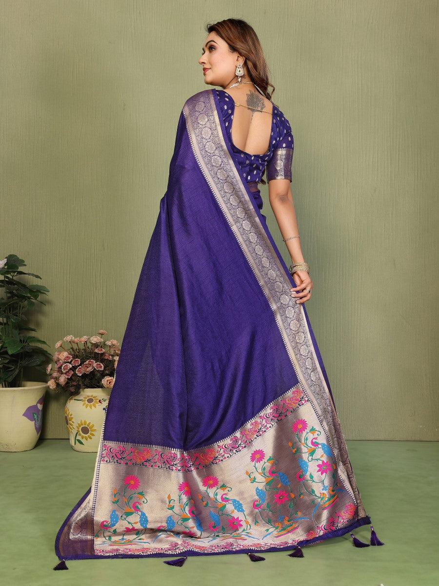 Anaita Violet Paithani Gala Silk Saree With Blouse | Grocsy