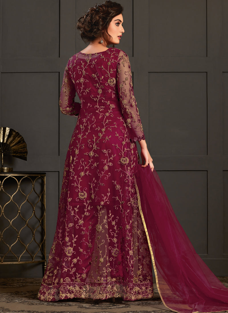 Vegaa Fashion Wine Heavy Net Embroiderd Pakistani Suit | Grocsy