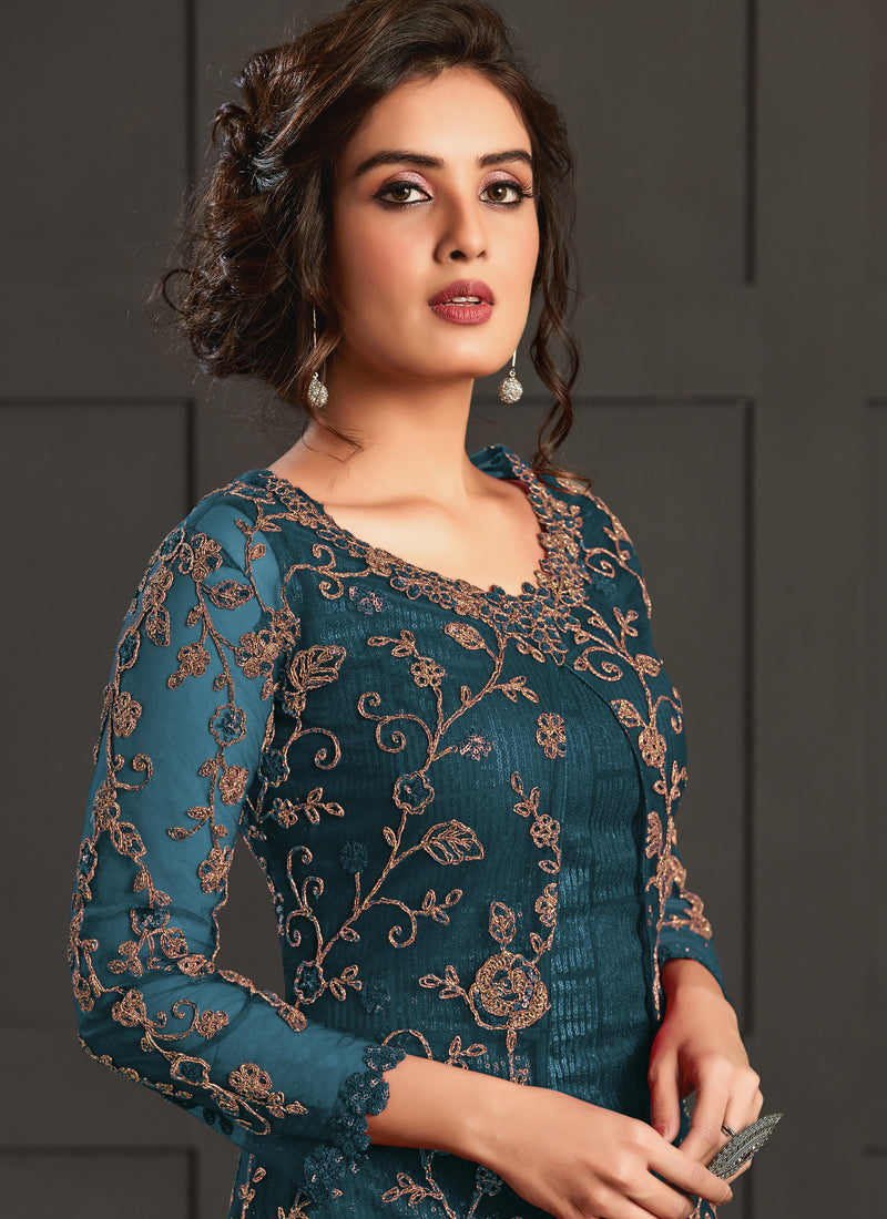 Vegaa Fashion Turquoise Heavy Net Embroiderd Pakistani Suit | Grocsy