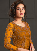 Vegaa Fashion Mustard Heavy Net Embroiderd Pakistani Suit | Grocsy