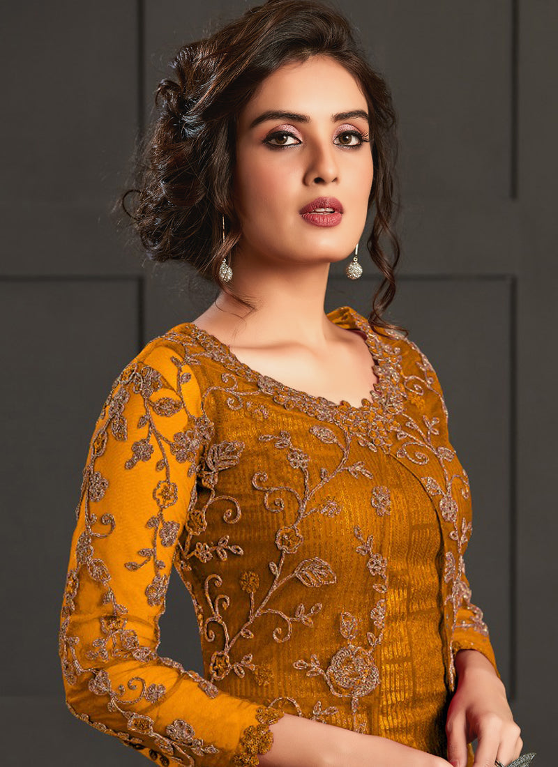 Vegaa Fashion Mustard Heavy Net Embroiderd Pakistani Suit | Grocsy