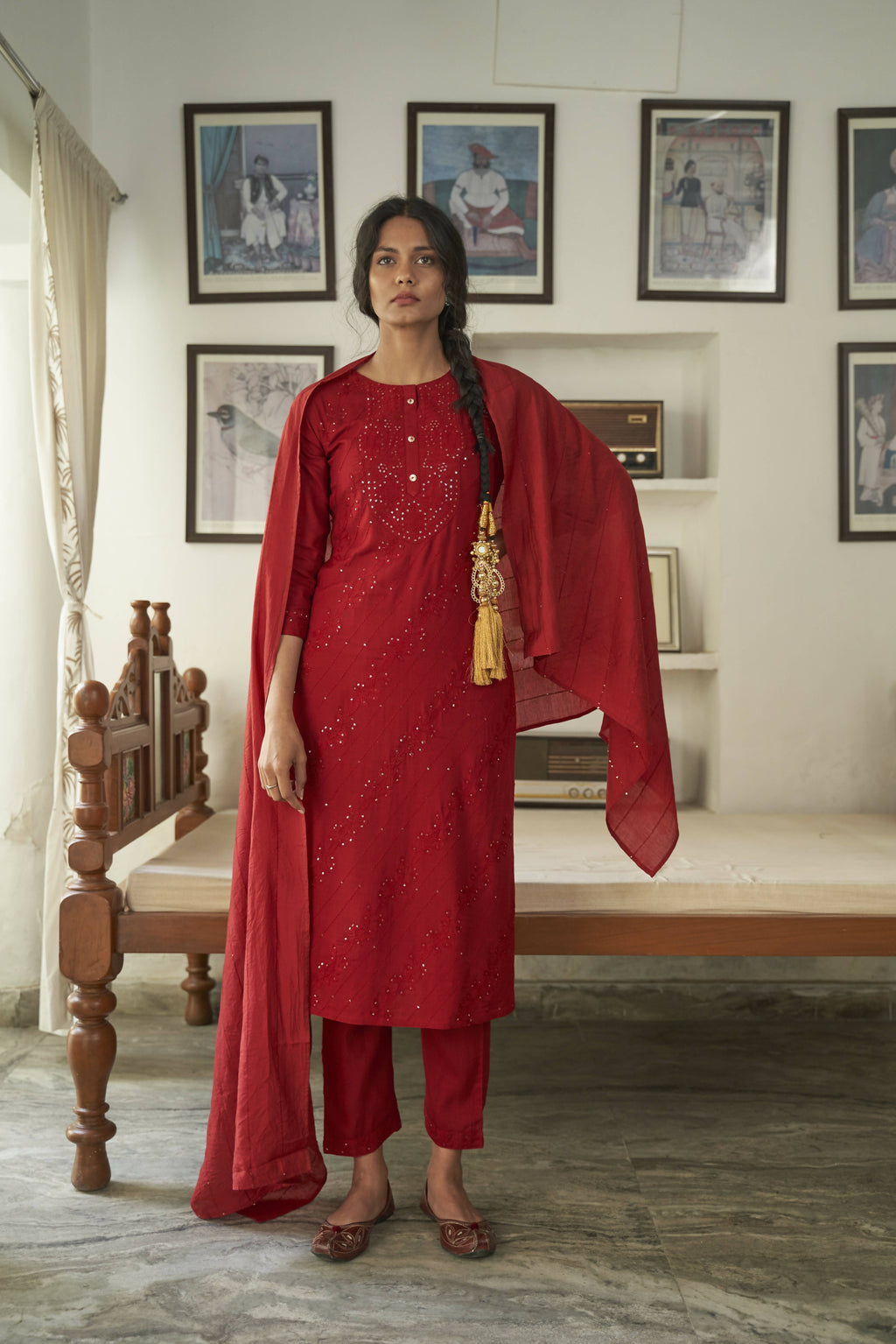 Maroon Rayon Sequence Embroidery work Straight kurta with Pant & Dupatta - Akashara | Grocsy