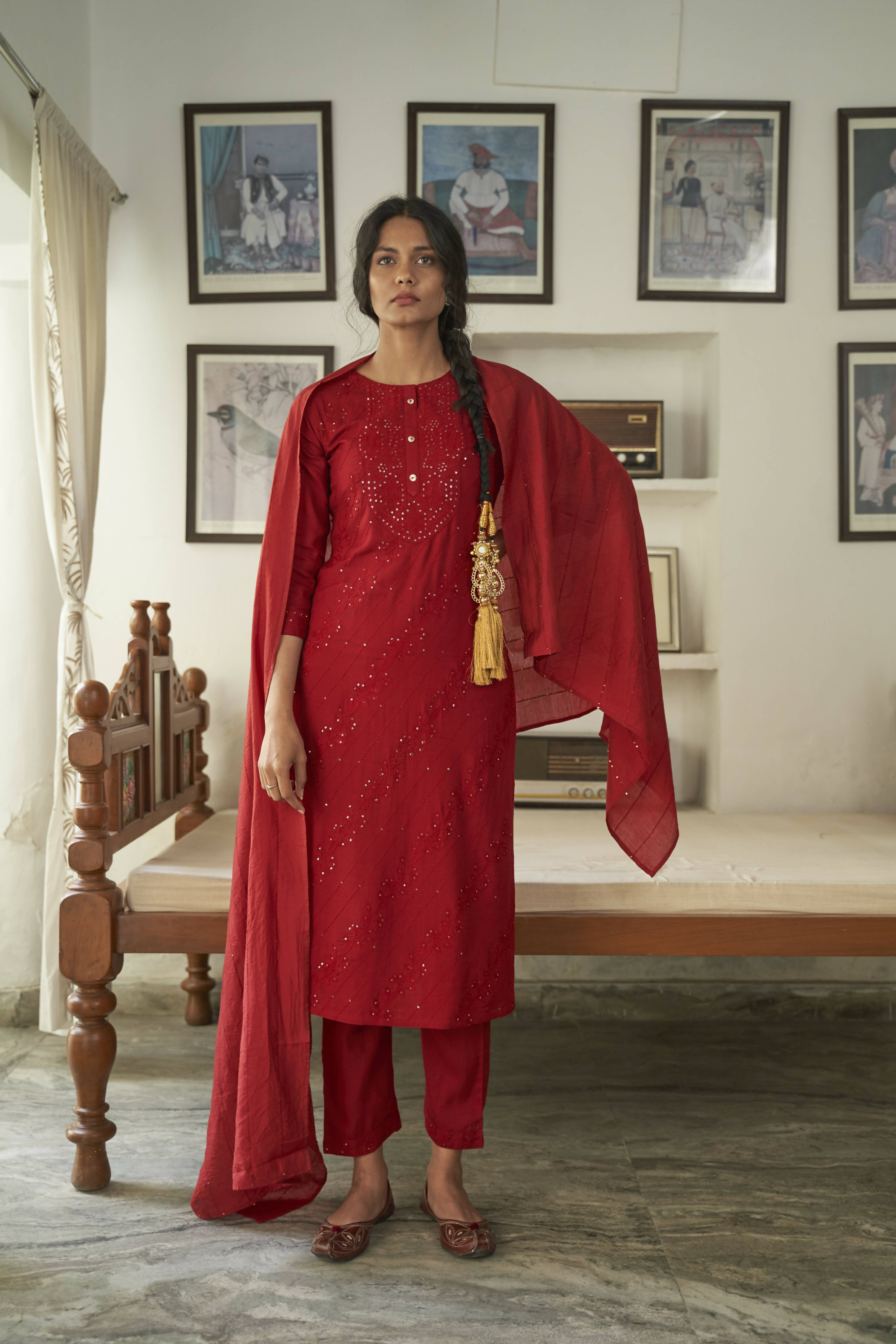 Maroon Rayon Sequence Embroidery work Straight kurta with Pant & Dupatta - Akashara | Grocsy