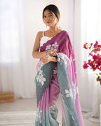 Wine and Green Crunchy Crush Pedding Color Embroidery Work Party Wear Saree - Zuleika | Grocsy