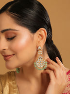 Nuyug 22K Gold Plated Regal Green Kundan Chandbali Earrings | Grocsy