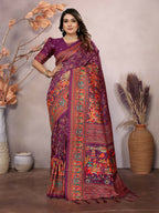 Joban Fashion Wine Meena Weaves Pashmina Sarees | Grocsy