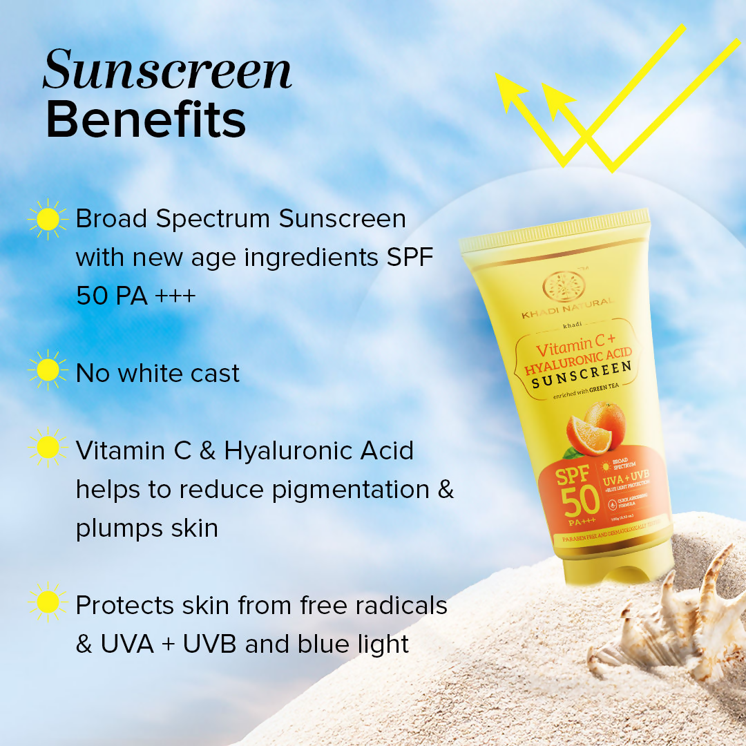 Khadi Natural Vitamin C + Hyaluronic Acid Sunscreen SPF 50 PA+++ | Grocsy