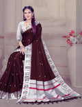 DEIANA'S Beautiful Designer Golden zari Soft Lichi Silk Saree - Wine | Grocsy