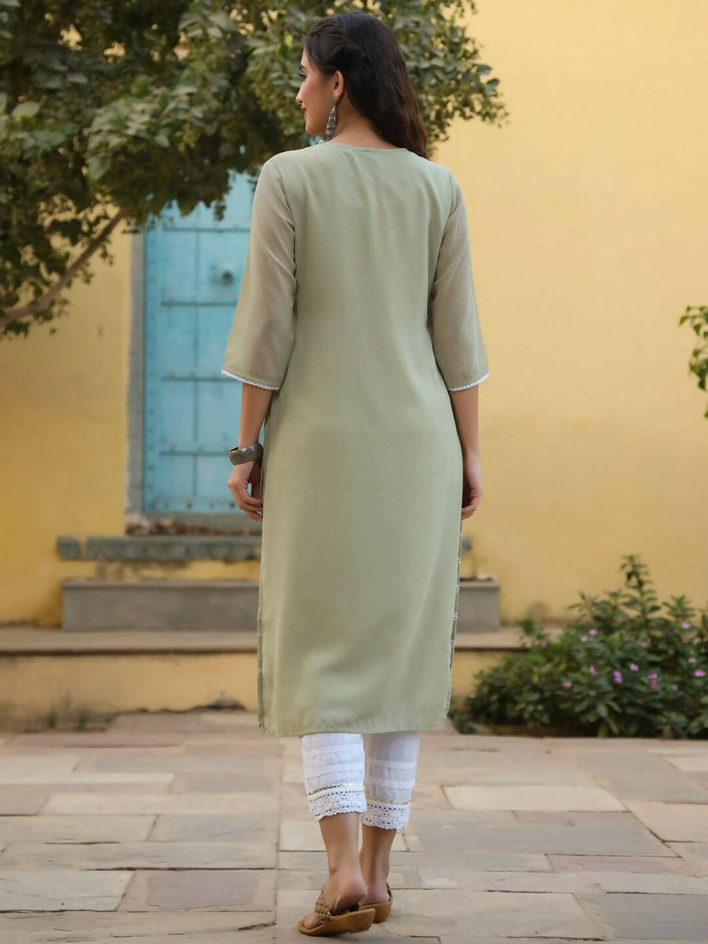 Juniper Women's Ltgreen Georgette Printed Kurta | Grocsy