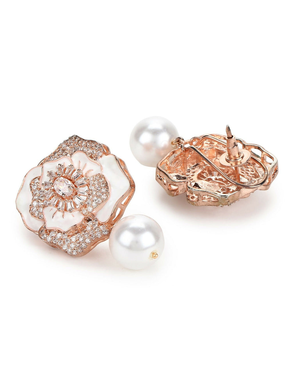 Mother of Pearl Earrings in rose Gold- Ruby Raang | Grocsy