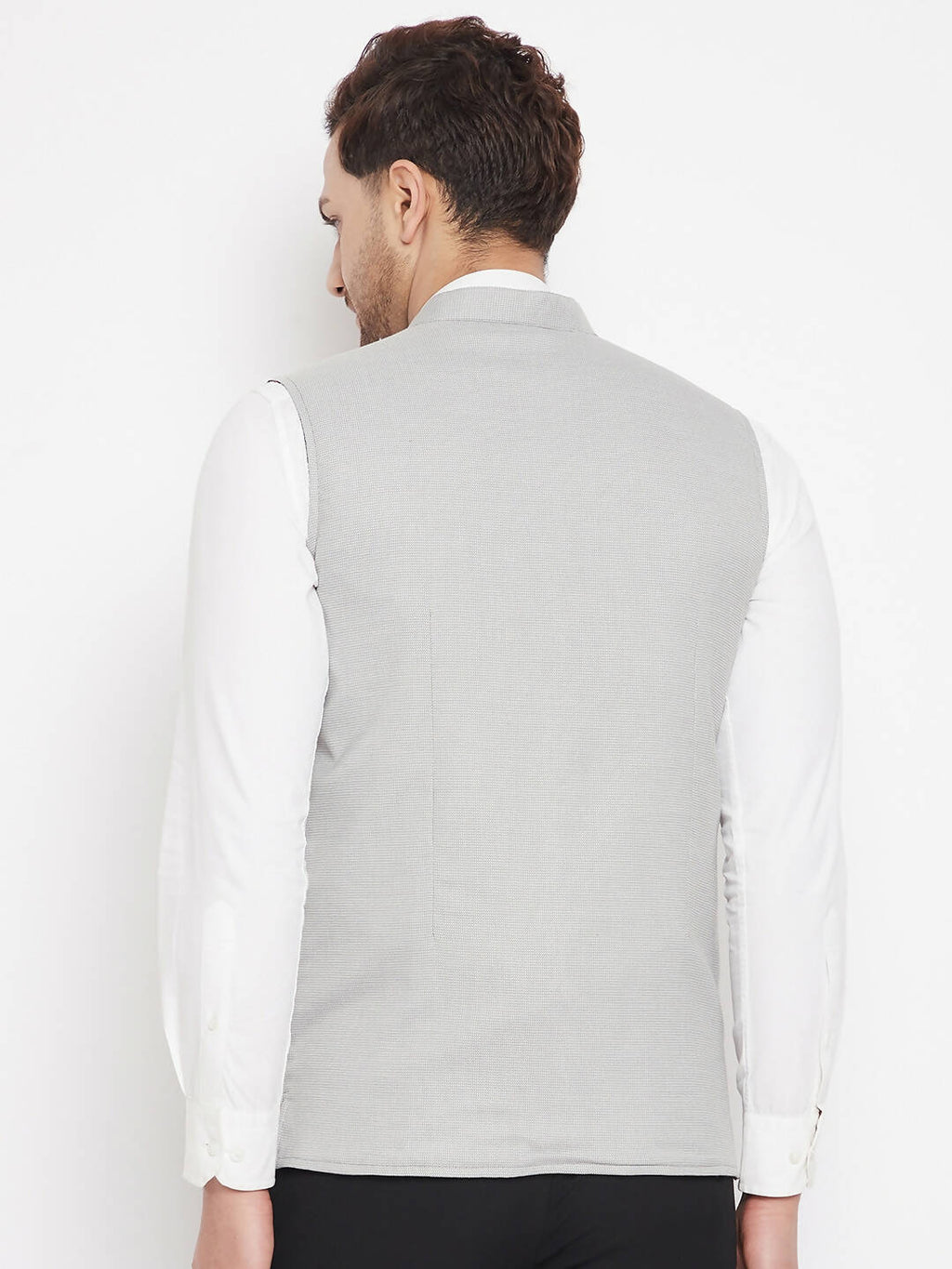 Even Apparels Grey Merino Men's Nehru Jacket-Contrast Lining-Free Pocket Square | Grocsy