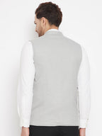 Even Apparels Grey Merino Men's Nehru Jacket-Contrast Lining-Free Pocket Square | Grocsy