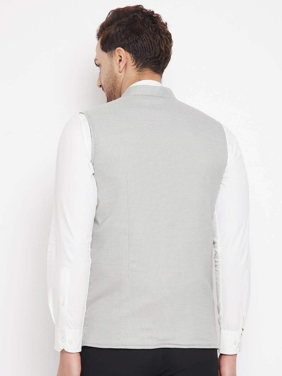 Even Apparels Grey Merino Men's Nehru Jacket-Contrast Lining-Free Pocket Square | Grocsy