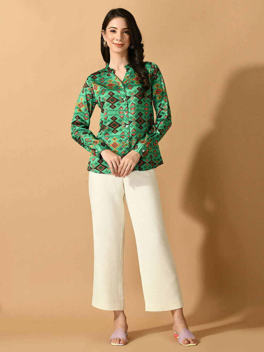 Myshka Women's Multi Satin Printed Smart Shirt | Grocsy
