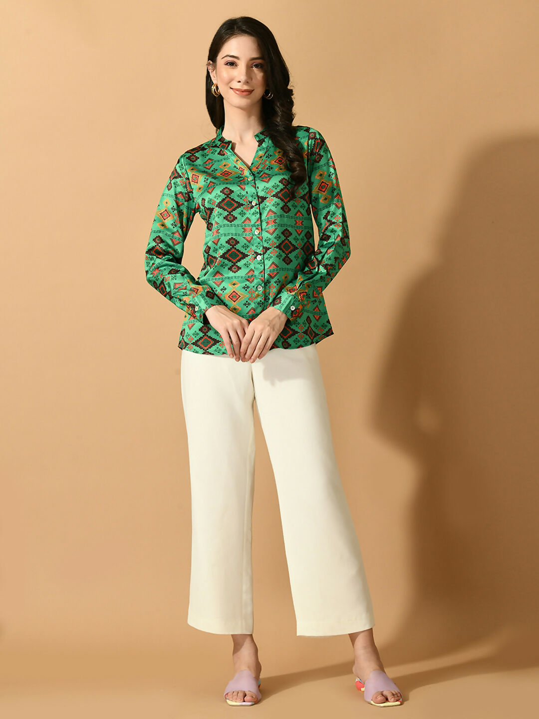 Myshka Women's Multi Satin Printed Smart Shirt | Grocsy