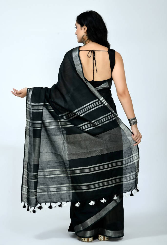 Mominos Fashion Moeza Bhagalpuri Handloom Silk Black Saree | Grocsy