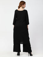 Cheera Women's Black Rayon Slub Kurta Palazzo Organza Silk Dupatta Set | Grocsy