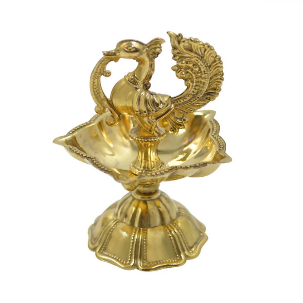 CraftVatika Pure Brass Diya, Peacock Design Brass Diya | Grocsy