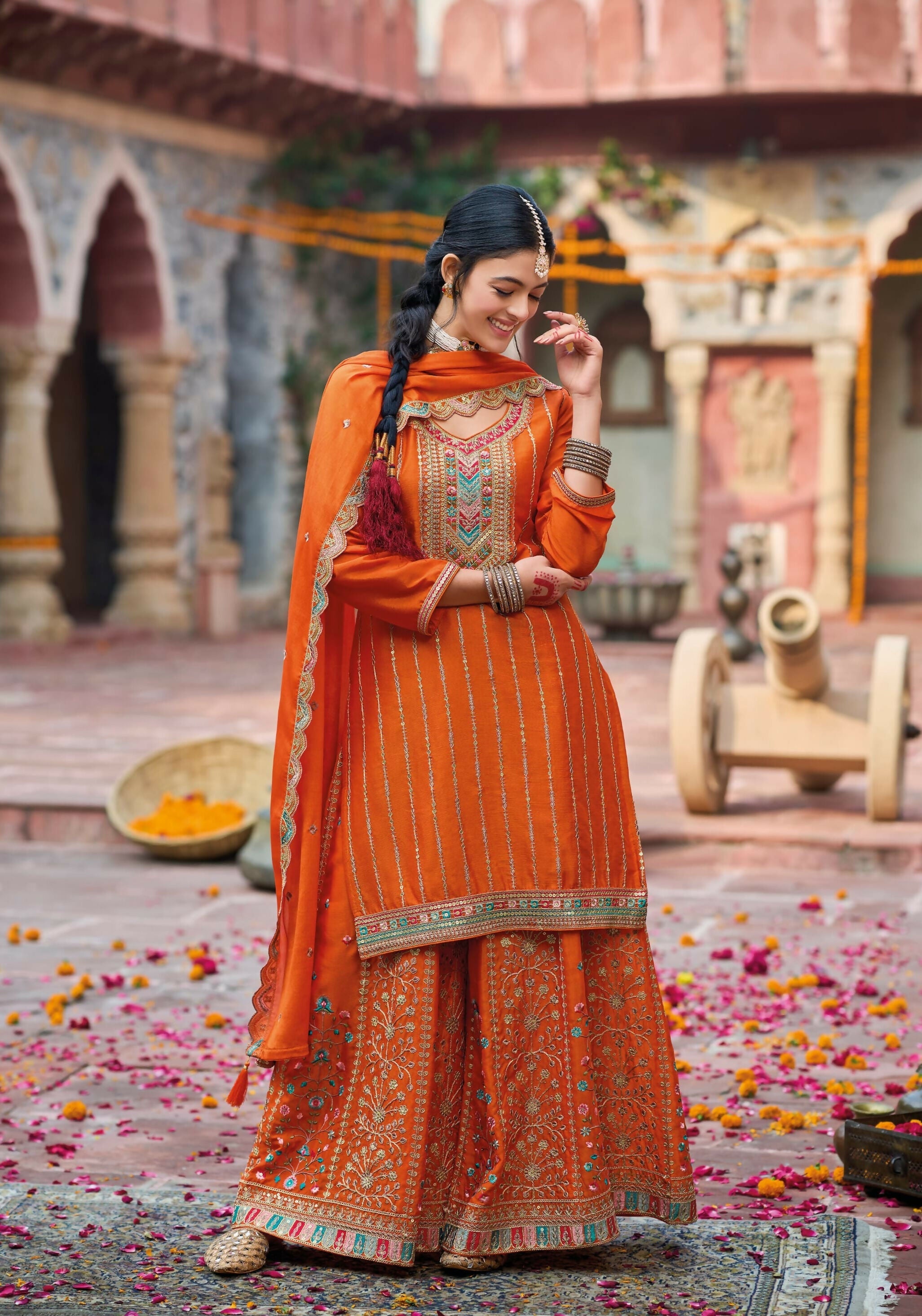 Anaita Coral Premium Embroidery Dhaga Sequin Work Ready Made Suit | Grocsy