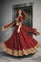 Teeya Creation Maroon Color Fendy Satin Heavy Embroidery Work Wedding Wear Stitched Lehenga Choli | Grocsy