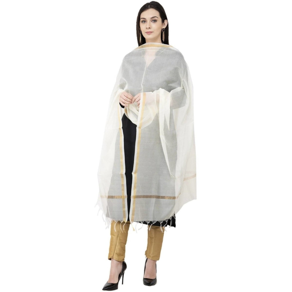 A R Silk Chanderi Piping Regular Dupatta off White Color Dupatta or Chunni | Grocsy