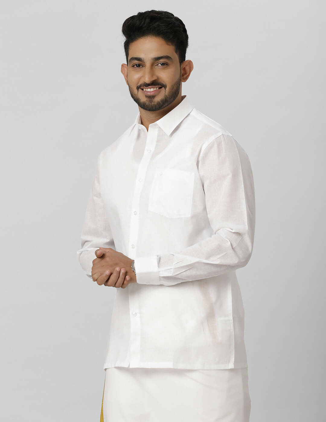 Ramraj Cotton Mens Full Sleeve Formal Poly Cotton White Shirt | Grocsy