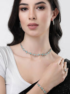 NVR Women Silver Plated & Blue Cz Stone Handcrafted Jewellery Set | Grocsy