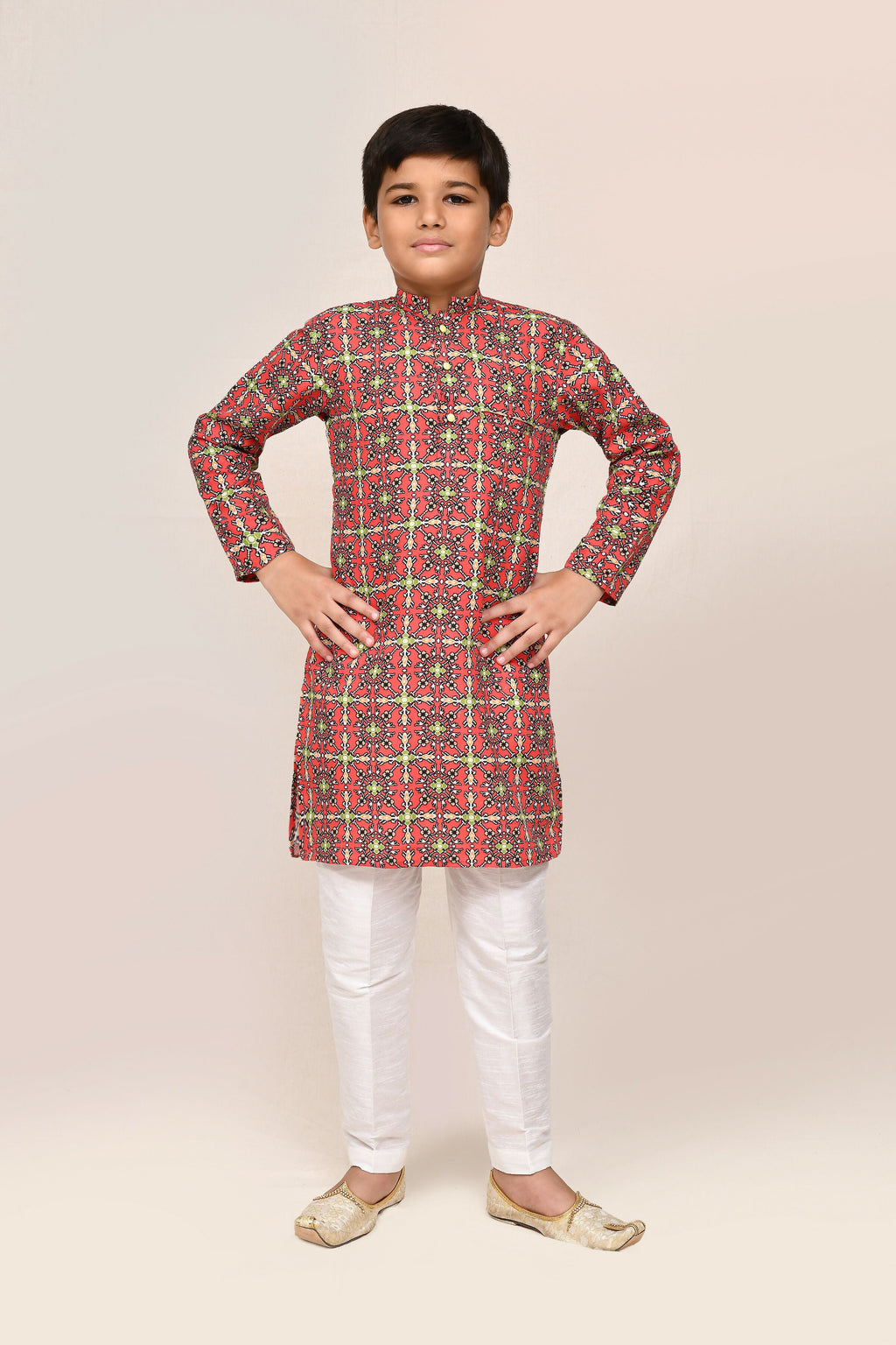 Joban Fashion Cotton Red Kurta With Straight Fit Pant | Grocsy
