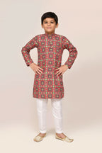 Joban Fashion Cotton Red Kurta With Straight Fit Pant | Grocsy