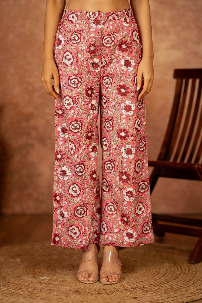 Joban Fashion Pink Hand Block Printed Cotton Suit Set | Grocsy