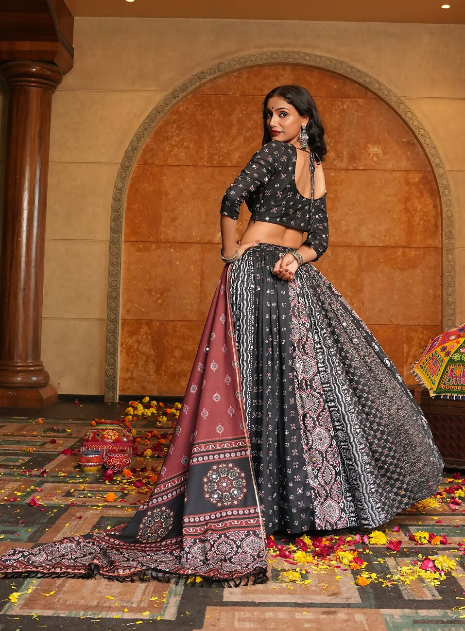 AI Fashion Black Crepe Designer Navratri Wear Lehenga Choli Collection | Grocsy