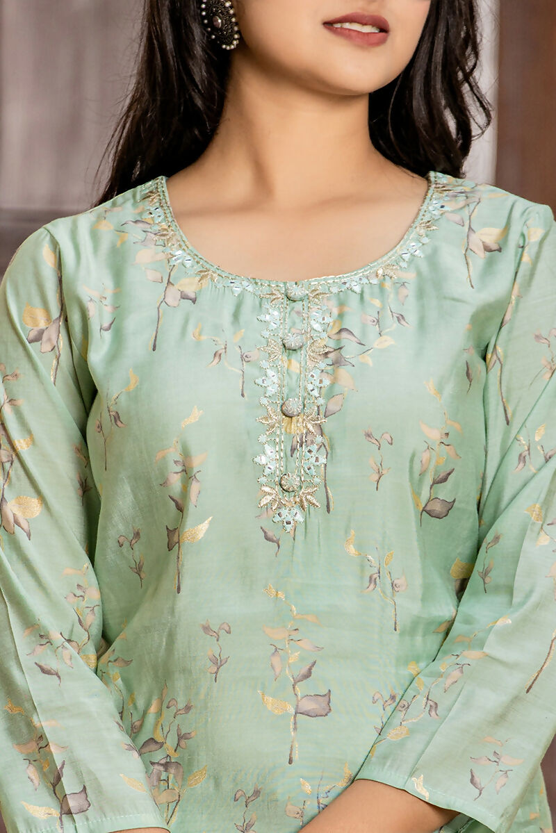 Kaajh Women's Sky Blue Printed Modal Silk Suit Set | Grocsy