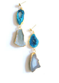 Bling Accessories Aqua / Ivory Agate Natural Stone Statement Earrings | Grocsy