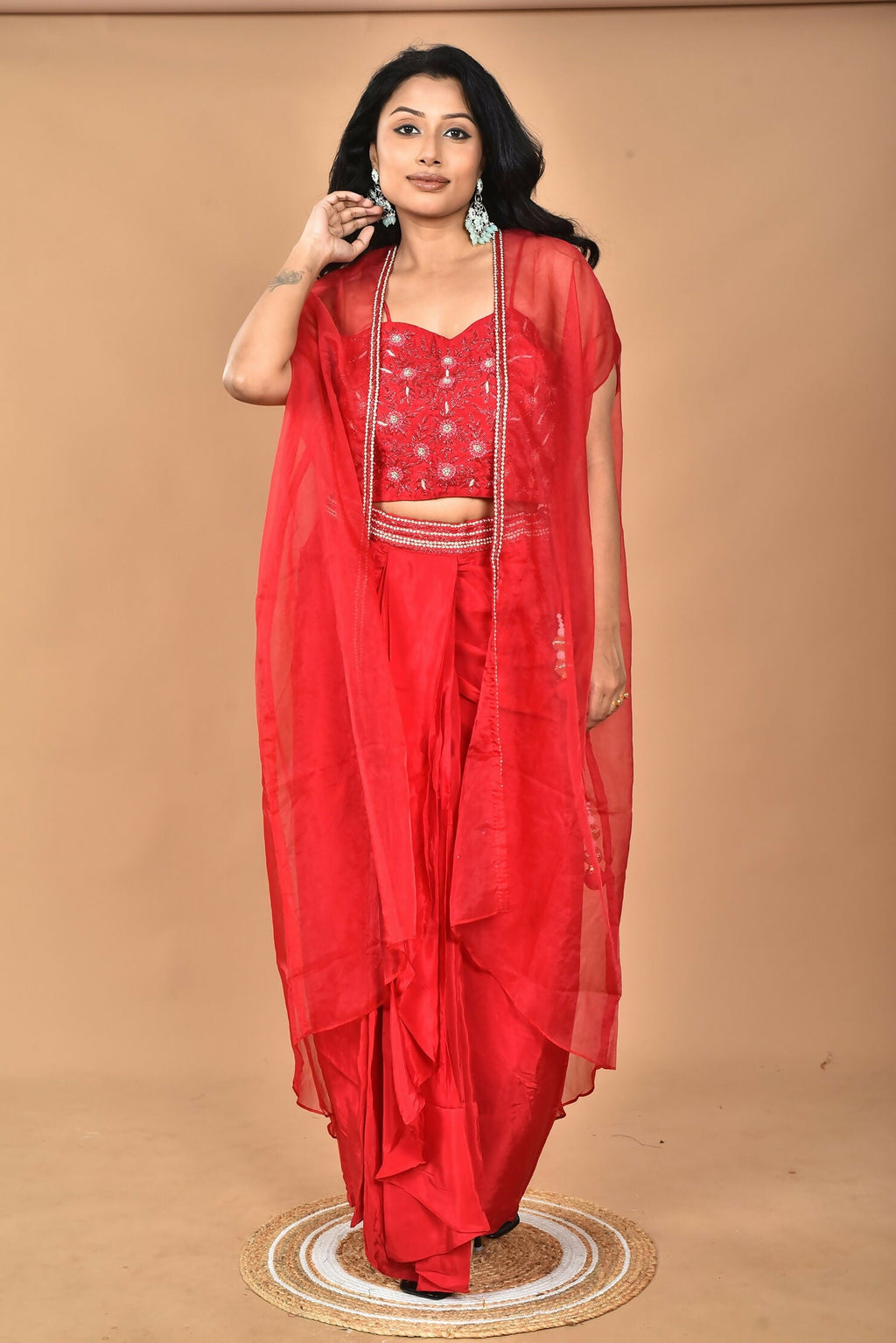 Morchari Women Hand Embroidery Crop Top-Red | Grocsy