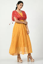 Myshka Women's Yellow Empire Printed Dress | Grocsy