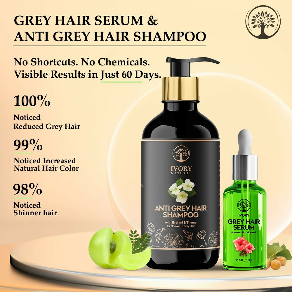 Ivory Natural Grey Serum And Hair Shampoo Combo Restores Natural Hair Wellness And Nourished, Shiny Hair | Grocsy