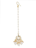 Gold-Polished White Kundan-Studded Beaded Layered Maang Tikka - Ruby Raang | Grocsy