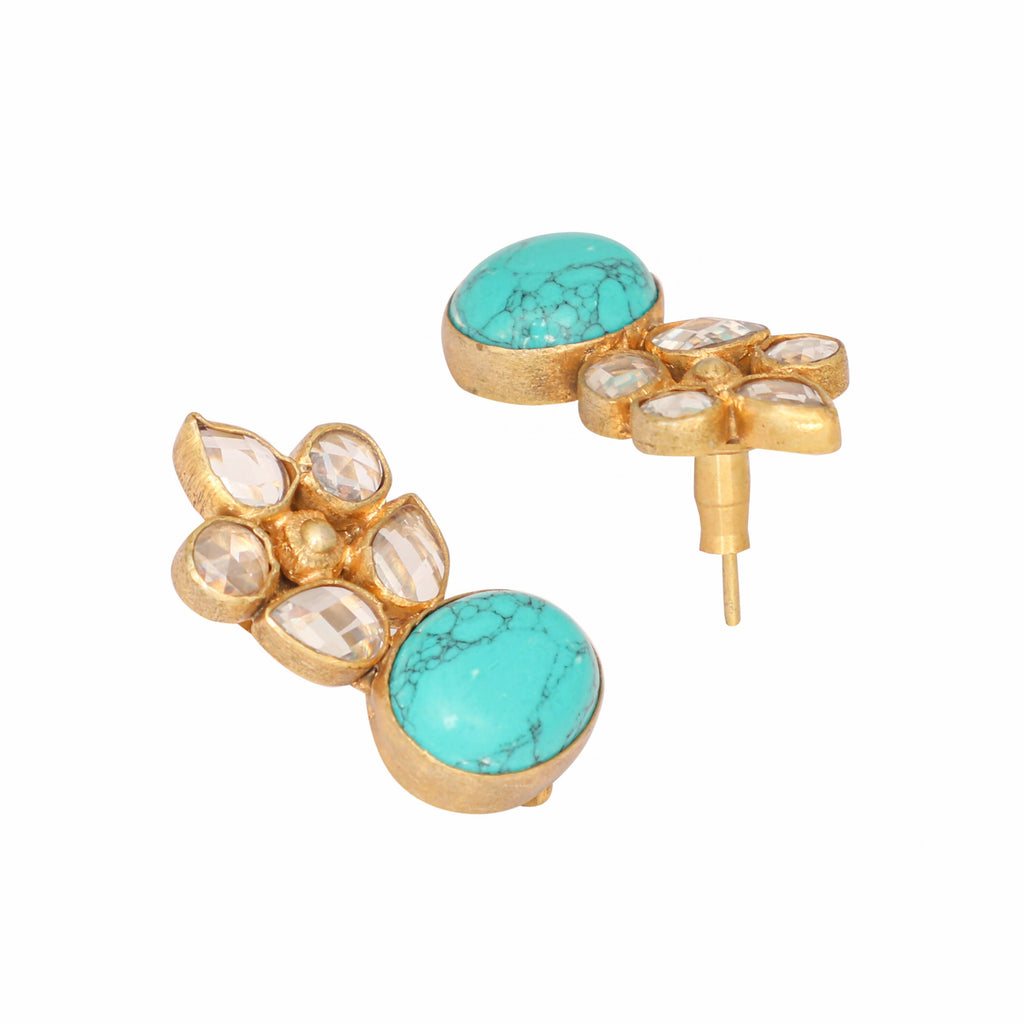 Nuyug 22K Gold Plated Turquoise Bloom Studs | Grocsy