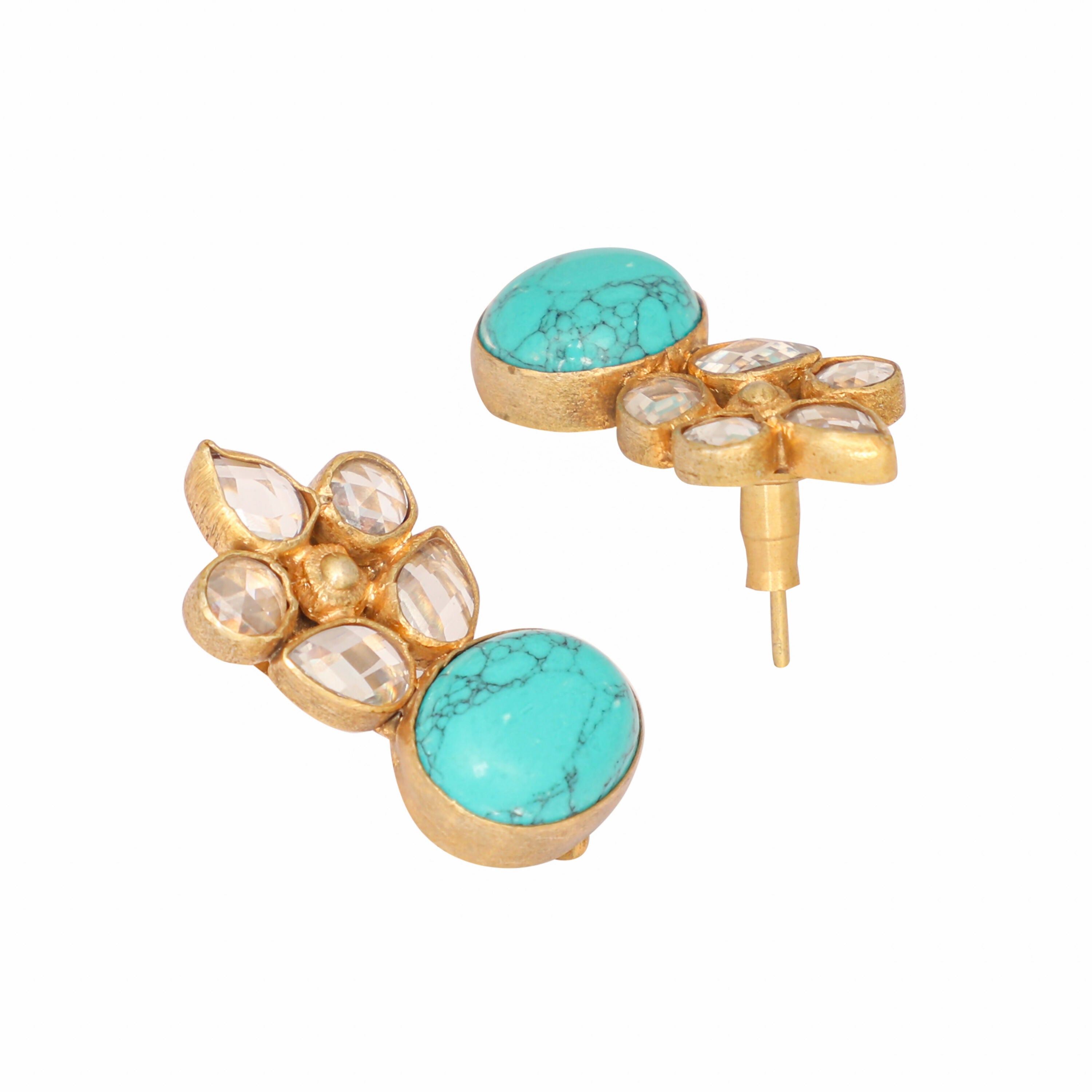 Nuyug 22K Gold Plated Turquoise Bloom Studs | Grocsy