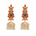 Nuyug 22K Gold-Plated Enamel & Beaded Dome Shaped Jhumka Earrings | Grocsy