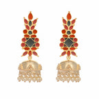 Nuyug 22K Gold-Plated Enamel & Beaded Dome Shaped Jhumka Earrings | Grocsy