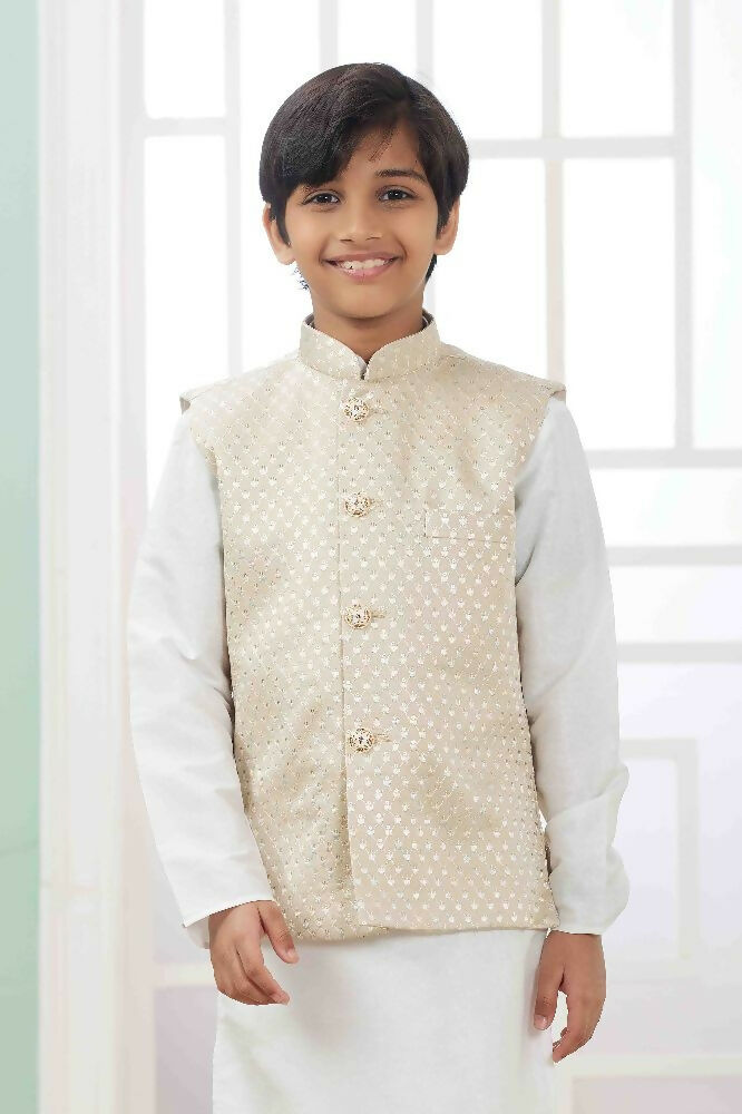 Raivat Ethnic Art Silk Embroidery Work 3 Pics Jacket Set In Off White Colour | Grocsy