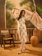 Joban Fashion Printed Cream Pure Cotton Kurta Set | Grocsy
