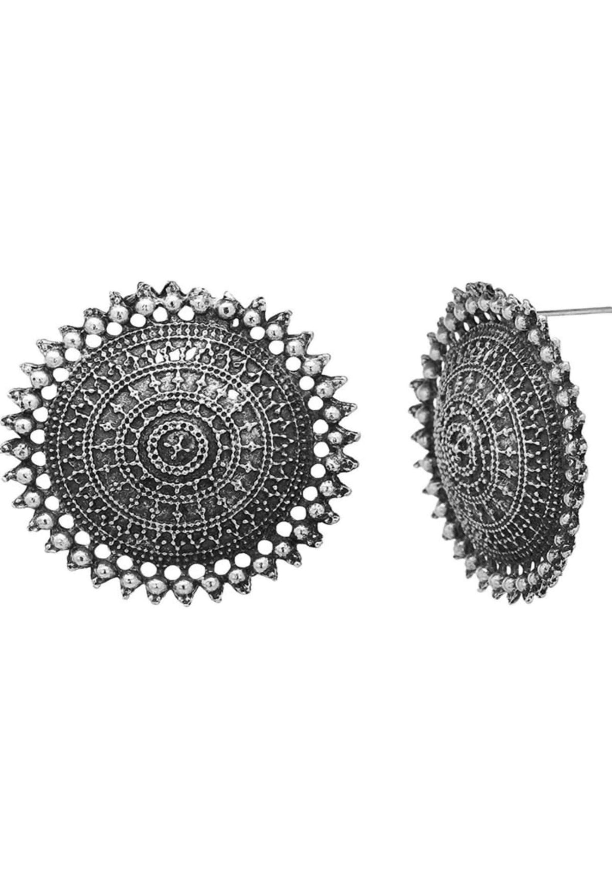 Mominos Fashion Johar Kamal Oxidised Silver-Plated Long Chain with Pendant & Studs For Women | Grocsy